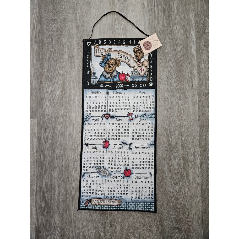 Boyds Bears The Lesson 2000 Calendar Woven Tapestry NWT Hanging 13x30 Vintage